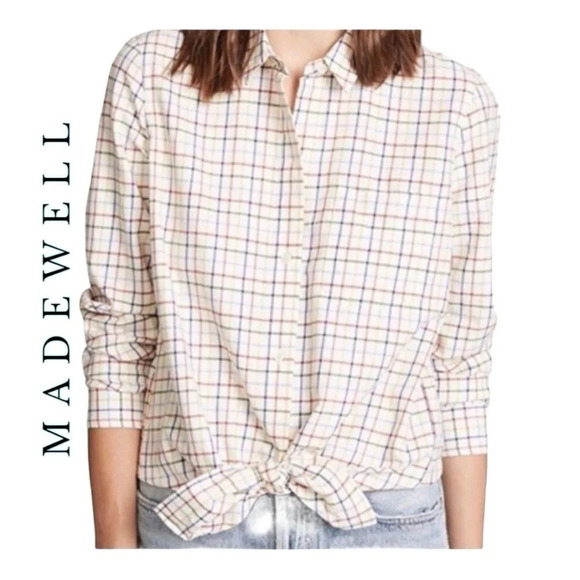 1552. MADEWELL RAINBOW PLAID TIE‎ FRONT BUTTON UP TOP SIZE XSMALL - Picture 1 of 10